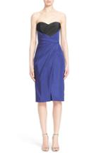 Women's J. Mendel Strapless Silk Sweetheart Neck Pleat Wrap Dress - Blue