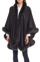 Women's Sofia Cashmere Genuine Fox Fur Trim Cashmere Cape