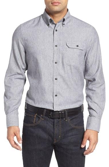 Men's Nordstrom Men's Shop Regular Fit Herringbone Sport Shirt - Grey