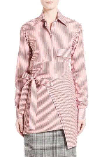 Women's Victoria Beckham Stripe Wrap Tie Shirt Us / 10 Uk - Red