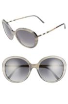 Women's Burberry 57mm Check Temple Polarized Round Frame Sunglasses - Grey Havana
