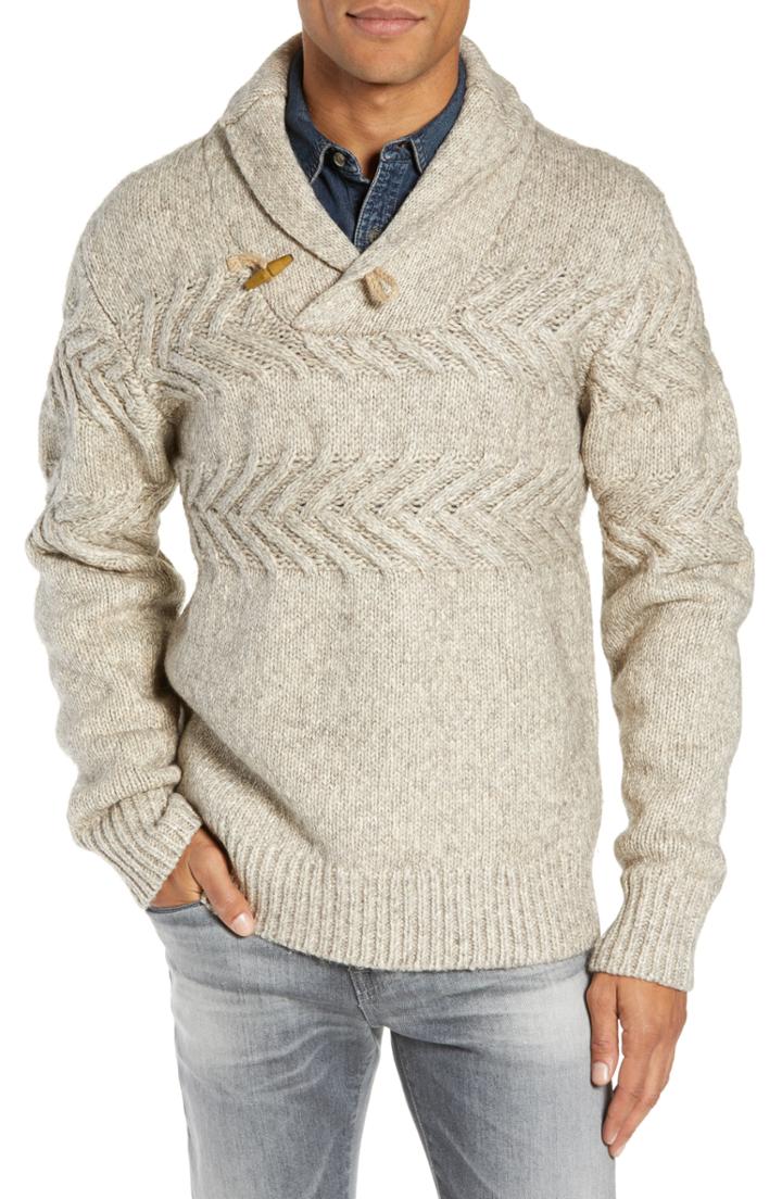 Men's Schott Nyc Heathered Shawl Collar Sweater - Beige