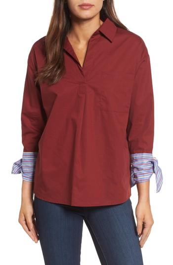 Women's Melloday Stripe Trim Poplin Top - Burgundy