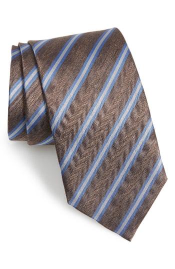 Men's David Donahue Stripe Silk & Cotton Tie, Size - Brown