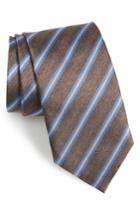 Men's David Donahue Stripe Silk & Cotton Tie, Size - Brown