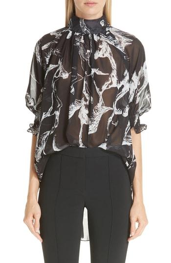 Women's Adam Lippes Horse Print Pebble Chiffon Blouse - Black