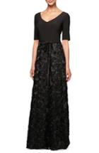 Women's Alex Evenings Embellished Rosette A-line Gown - Black
