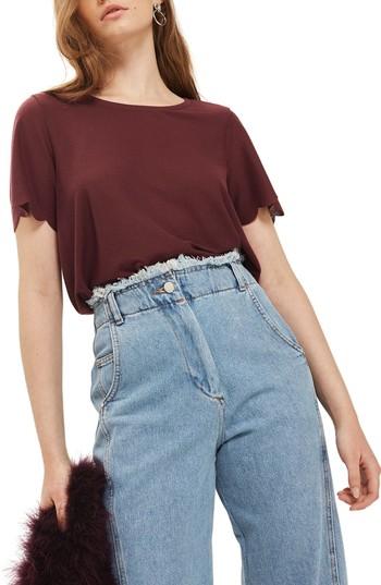 Women's Topshop Scallop Hem Tee Us (fits Like 0-2) - Burgundy