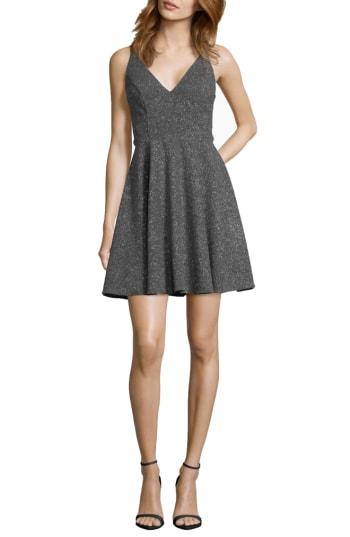 Women's Xscape Glitter V-neck Party Dress - Grey