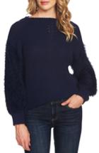 Women's Cece Fuzzy Sleeve Cotton Blend Pullover Sweater, Size - Blue