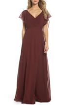 Women's Jenny Yoo Alanna Open Back Chiffon Gown - Burgundy