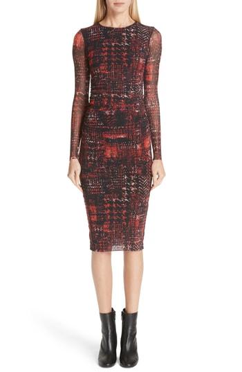 Women's Fuzzi Long Sleeve Plaid Tulle Dress - Red