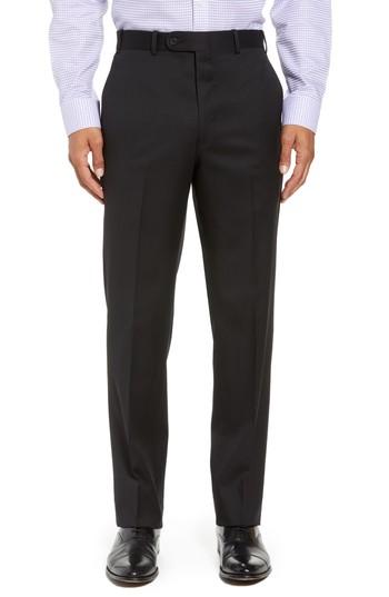 Men's John W. Nordstrom Torino Flat Front Wool Gabardine Trousers - Black