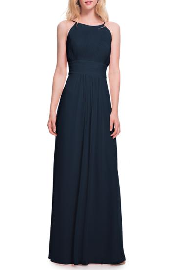 Women's #levkoff Low Back Pleated Chiffon Gown