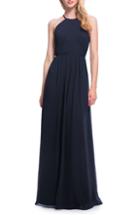 Women's #levkoff Low Back Pleated Chiffon Gown