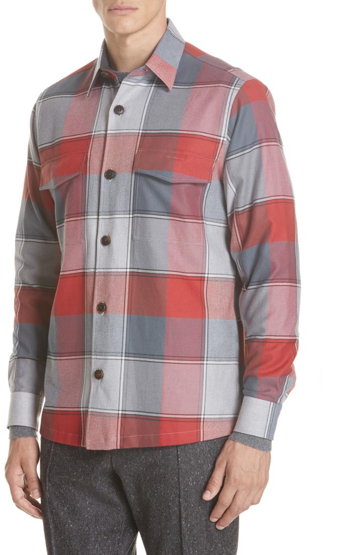 Men's Z Zegna Trim Fit Plaid Overshirt - Red