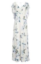 Women's Jenny Yoo Alanna Ohana Print Open Back Print Chiffon Gown - Blue