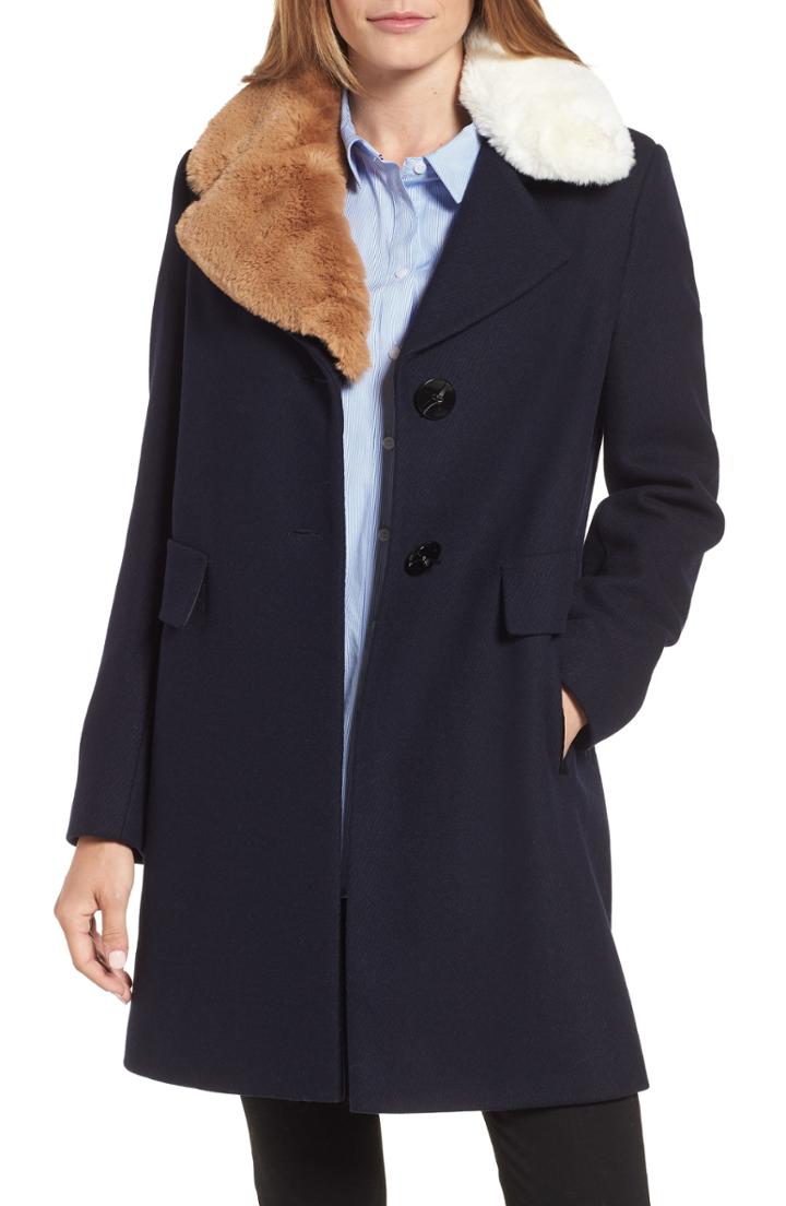 Women's Derek Lam 10 Crosby Knit Sleeve Peacoat