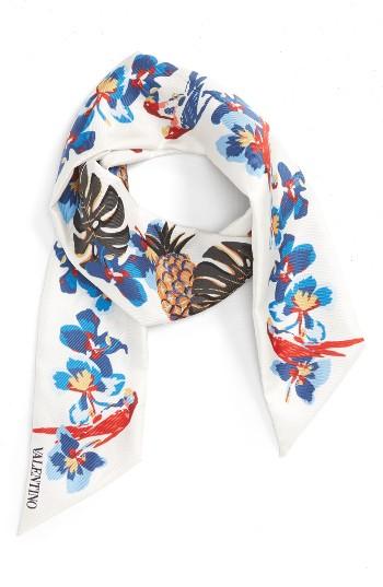 Women's Valentino Tropical Dream Skinny Silk Scarf, Size - Ivory