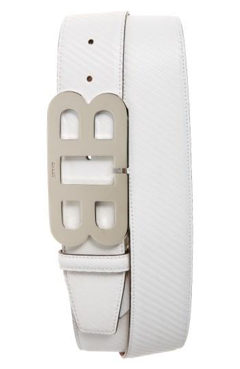 Men's Bally Mirror Buckle Leather Belt - Off White