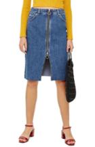 Women's Topshop Zip-through Denim Midi Skirt Us (fits Like 0) - Blue