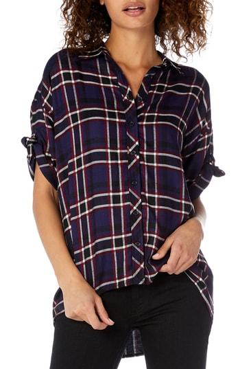 Women's Michael Stars Tie Sleeve Plaid Blouse - Blue