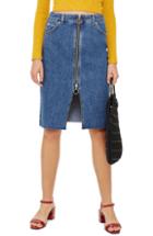 Women's Topshop Zip-through Denim Midi Skirt Us (fits Like 0-2) - Blue