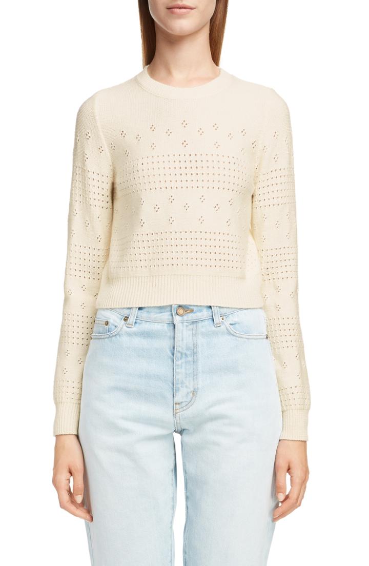 Women's Saint Laurent Eyelet Detail Wool Blend Sweater