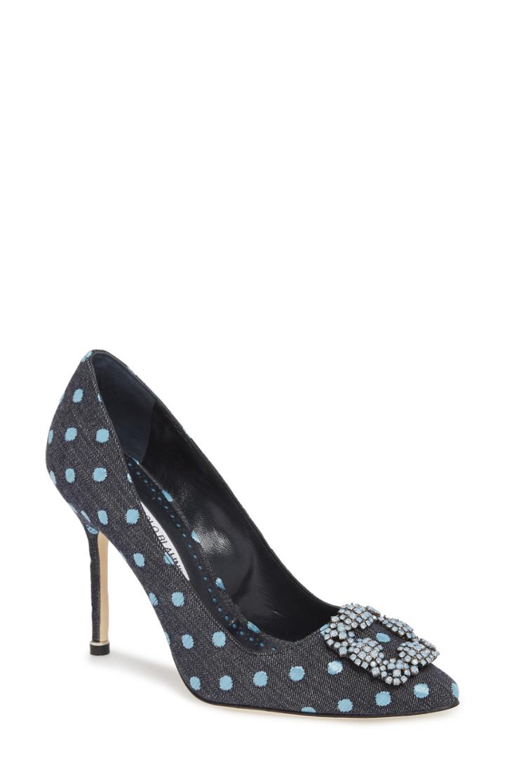 Women's Manolo Blahnik 'hangisi' Jeweled Pump Us / 39eu - Blue
