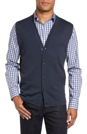 Men's Nordstrom Men's Shop Merino Button Front Sweater Vest - Blue