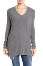 Women's Caslon Long Shark Bite Hem Sweater, Size - Grey