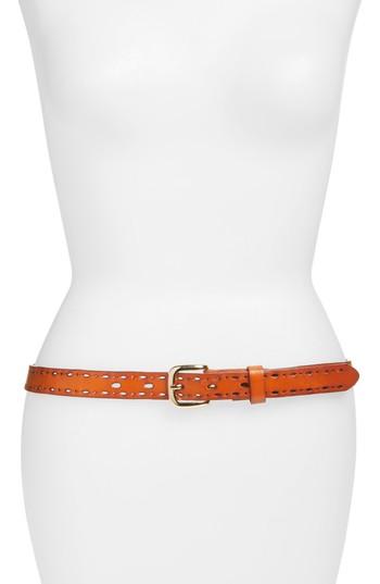 Women's Elise M. Trevor Perforated Leather Hip Belt - Cognac