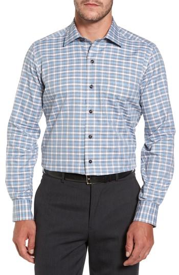 Men's David Donahue Plaid Fit Sport Shirt, Size Large - Black