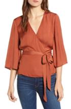 Women's Cupcakes And Cashmere Gabriele Hammered Satin Wrap Top - Orange