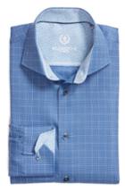 Men's Bugatchi Trim Fit Houndstooth Dress Shirt .5 - Blue