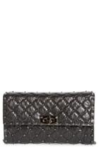 Women's Valentino Garavani Matelasse Rockstud Spike Leather Wallet On A Chain - Black