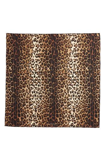 Women's Givenchy Leopard Print Square Silk Scarf, Size - Brown
