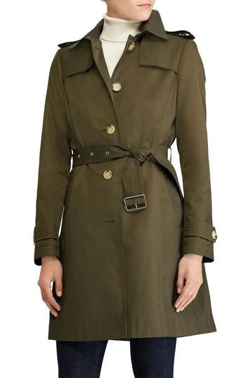 Petite Women's Lauren Ralph Lauren Trench Coat - Green
