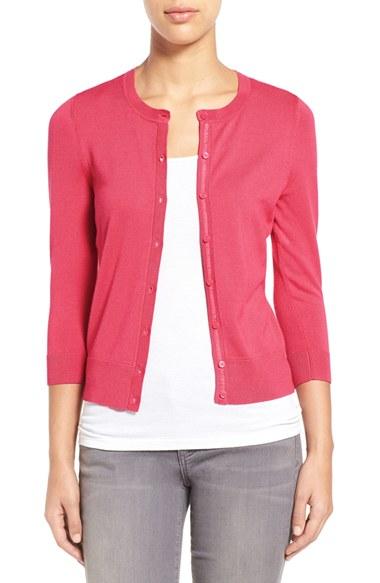 Petite Women's Halogen Three Quarter Sleeve Cardigan P - Red