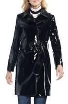 Women's Vince Camuto Faux Patent Leather Belted Jacket, Size - Black