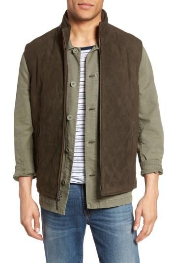 Men's Golden Bear Diamond Quilted Suede Vest, Size - Green