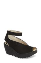 Women's Fly London 'yala' Perforated Leather Sandal -9.5us / 40eu M - Black