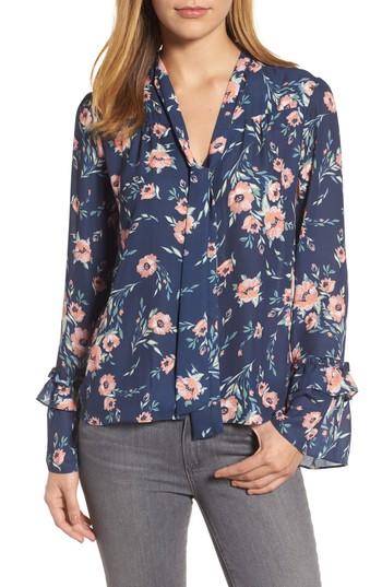 Women's Halogen Tie Neck Ruffle Sleeve Blouse - Blue