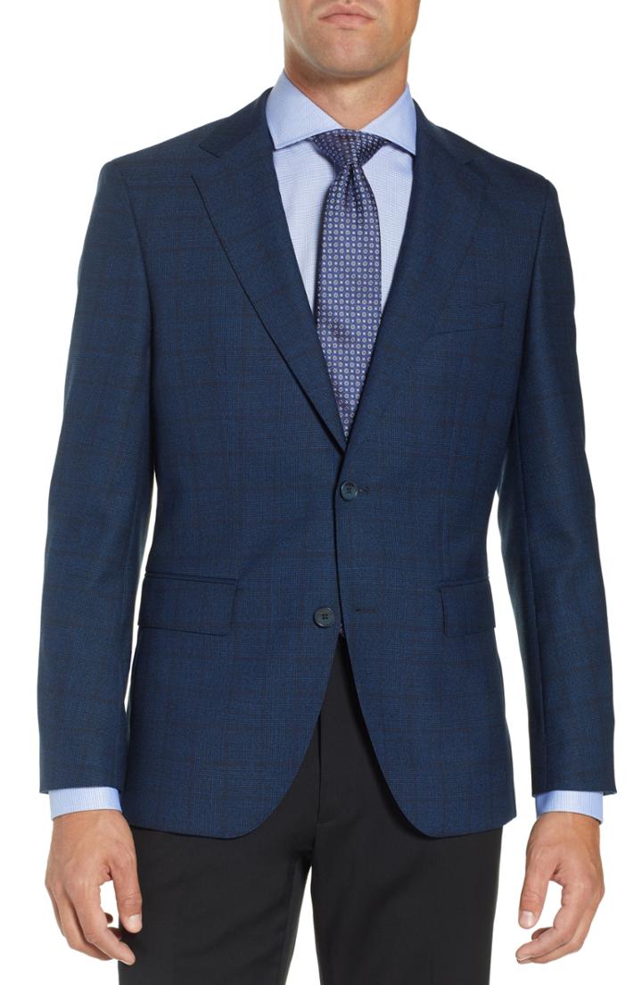 Men's Boss Jewels Classic Fit Plaid Wool Sport Coat S - Blue