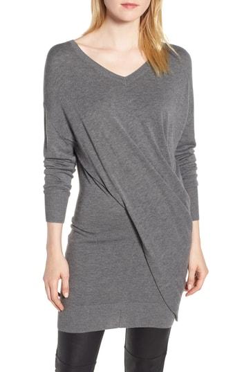Women's Trouve Seamed Drape Sweater, Size - Grey