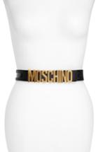 Women's Moschino Logo Plate Inset Belt - Black/ Brushed Gold