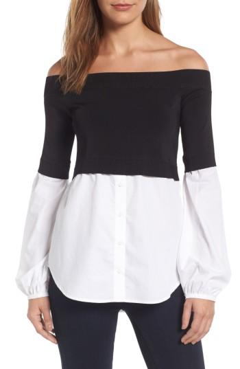 Women's Trouve Off The Shoulder Poplin Sweater - Black