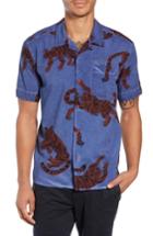 Men's Hurley Tiger Print Camp Shirt, Size - Blue