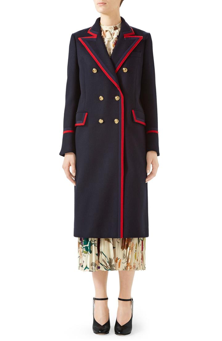 Women's Gucci Piped Double-breasted Coat Us / 42 It - Blue