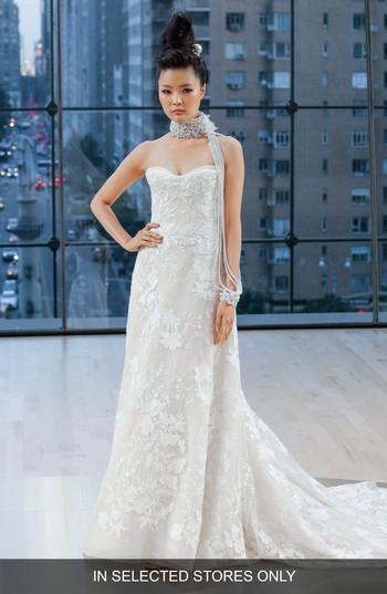 Women's Ines Di Santo Bryant Strapless Silk Lace Gown, Size In Store Only - Ivory